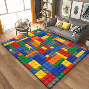 Colorful Block Pattern Carpet Door Non-Floor Living Room Decorative Carpet 3 Sizes D