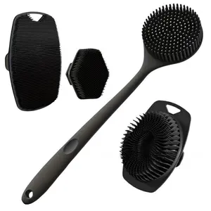 4-piece black silicone bath brush set