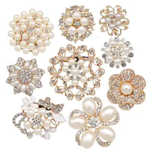 9-Piece Rose Gold Rhinestone Brooch Set – Large Pearl & Crystal Wedding Bouquet Kit | Create Your Own Unique Bridal Bouquet for a Sparkling DIY Wedding
