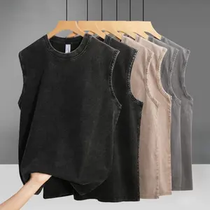 1/4 Pack Vintage Acid Washed Oversized Tank Top | 100% Cotton Retro Crew Neck Sleeveless Tee | GymTok Casual Streetwear Summer Outfit | Unisex Mens Womens Athletic Workout Tank Top