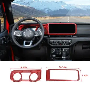 Custom Dashboard Trim Navigation Panel Cover Kit for 2024+ Jeep Wrangler JL/Gladiator JT - Red Automotive Interior Decoration Center Console Accessory Truck Vinyl Decal Sticker Frame Vehicle