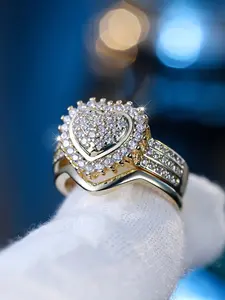 Vintage Palace Style Claw & Cubic Zirconia Heart Shape Ring Set