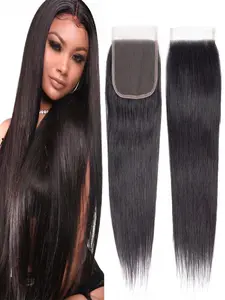 4x4 Straight Lace Closure Human Hair Free Part Pre Plucked 100% Brazilian Virgin Human Hair Extensions 150% Density Natural Black Color (4x4 Lace Closure-Straight, 8-18 Inch)