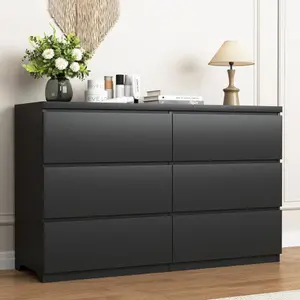 [Bellemave]6 Drawer Black Dresser, Modern Bedroom Dresser with Spacious Countertop, Wood Storage Cabinet with Concealed Handles & 6 Deep Drawers for Bedroom, Living Room, Entryway, 15.7" D x 47.2" W x 30.9" H