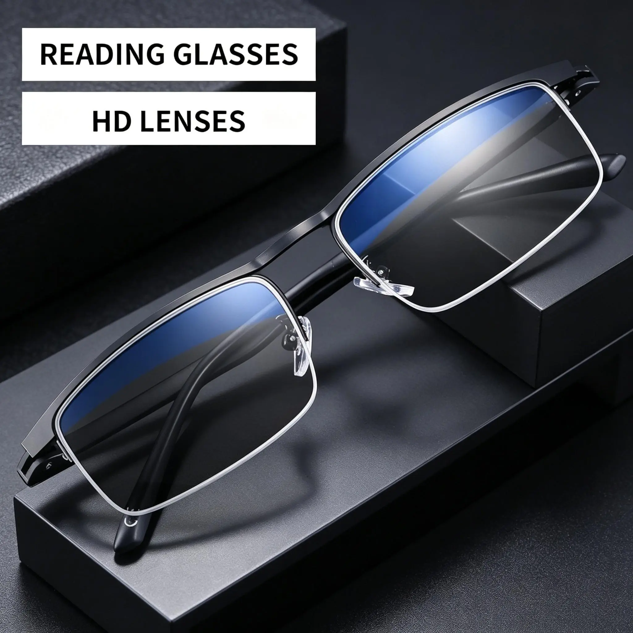 Unisex 2-in-1 Progressive Multifocal Readers Eyeglasses - 1 Pair Lightweight Stylish Metal Semi-Rimless Frame, 100-400 Degree Vision Correction Double Lens Sports Eyewear for Daily Use & Eye Strain Relief