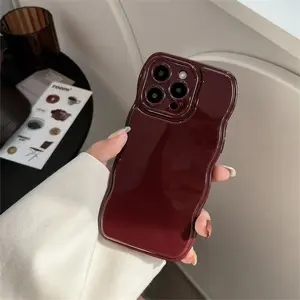 Korean Air Cushion Wave Gorgeous Wine Red Phone Case For iPhone 16 11 12 13 14 Plus 15 Pro Max Protection Shockproof Soft Cover Protective Smartphone