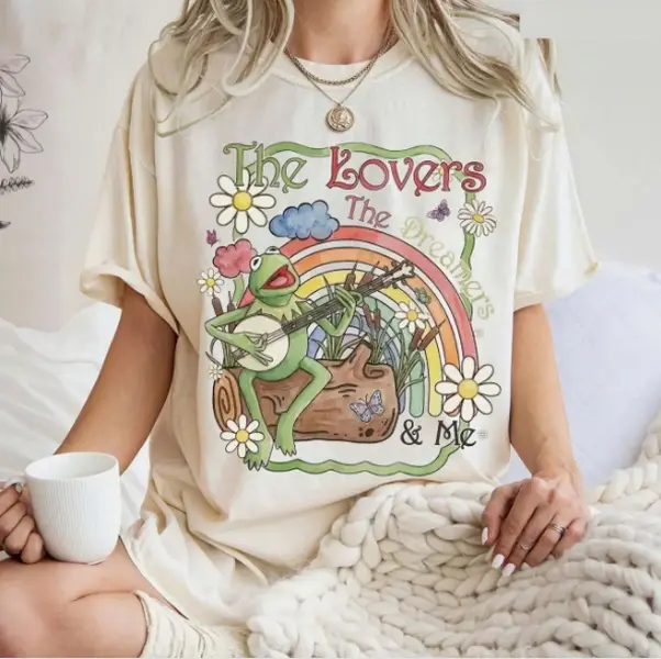 Vintage Watercolor Kermit the Frog  Shirt, Muppets Rainbow Tee, "The Lovers The Dreamers and Me", Family Trip Tee 2026 Unisex Womenswear Graphic Tops 546 graphic tee