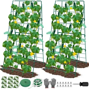 2 Pack Cucumber Trellis for Raised Garden Bed, Outdoor Sturdy Metal A-Frame Cucumber Trellis Support for Climbing  Vegetables with Accessories, Easy Installation & Easy Harvesting