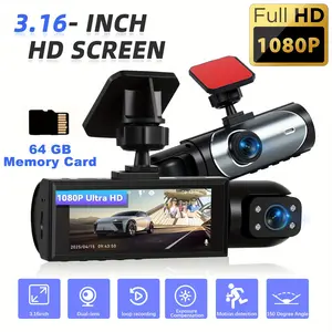 1080P Dual Camera Dash Cam Front and Rear Inside Car Camera, 3.16 Inch IPS Screen+64G TF Card, IR Night Vision, Loop Recording, Wide Angle Car DVR Camera, Dual Lens Car Dashboard Video Cam Without Battery, Father's Day Gift,SummerVibes