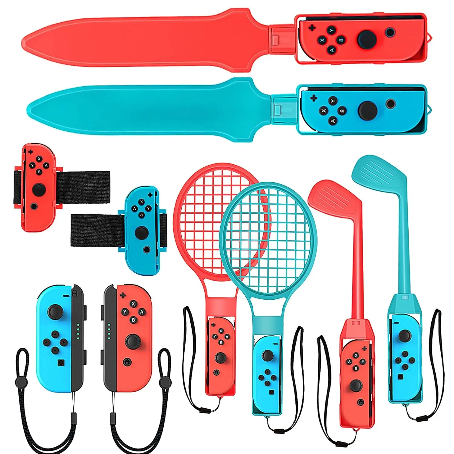 YLW Gaming Accessories 10-in-1 Sports Bundle for Nintendo Switch, Controller Cover Kit