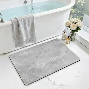 DEXI Rectangle Bathroom Mat, 16x24 Ultra Thin Low Profile Non-Slip Rubber Bath Rug, Absorbent Quick Dry Fade Resistant Marble Design Bathmat, Turquoise Green Leather Beige