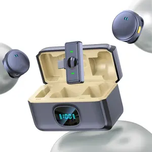 Lavalier Lapel Dual Wireless Microphone Buttonhole Tie Mini For iPhone Android Phone Mobile PC live streaming outdoor video recording automatic noise reduction invisible interview digital display, Usb Rechargeable Mic