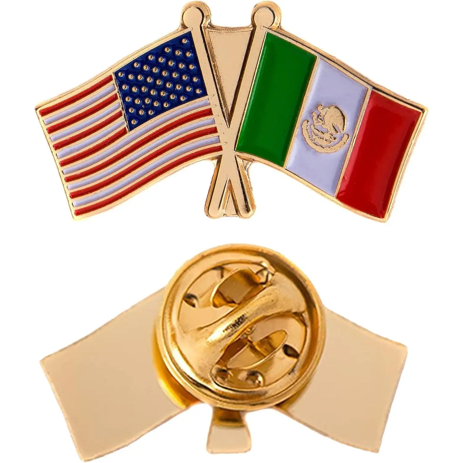 Durable Metal Lapel Pin, Enamel Mexican & USA Double Flag Design, Officially Licensed Patriotic Display Souvenir for Men & Women, for Hats & Jackets