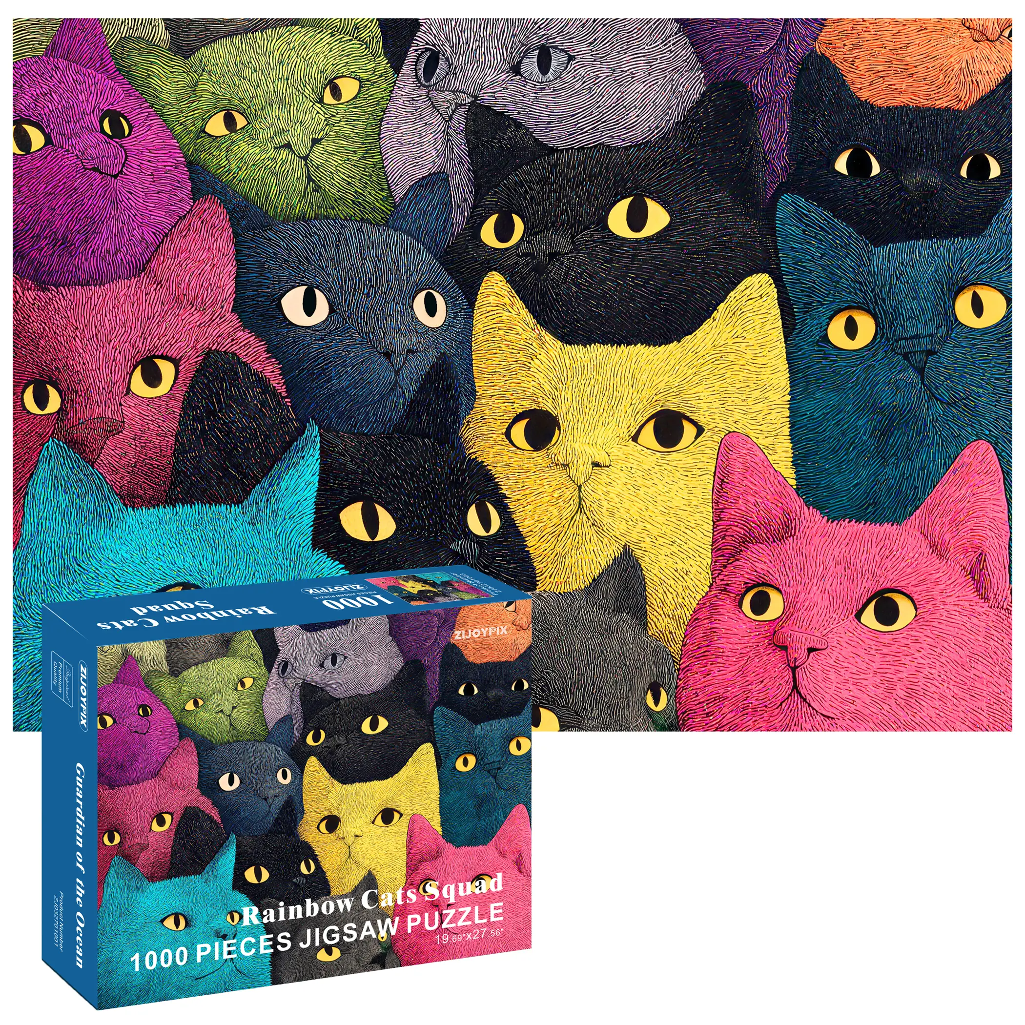 1,000 Piece Quirky Cat Puzzle for Adults, Vibrant Matte Art Jigsaw Challenge, Fun Cat Lover Gift