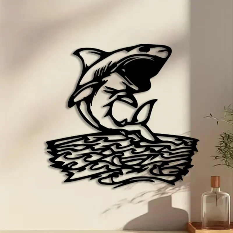 1pc Shark Metal Wall Art, Shark Statue Mural, Perfect for Coastal Wall, Summer Decor, Ideal Gift for Beach Houses, Salt-Resistant Metal