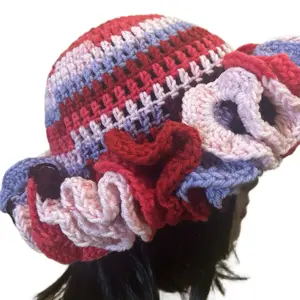 Crochet Hat with Ruffled Brim One Size - Colorful Knitted Design for Universal Fit