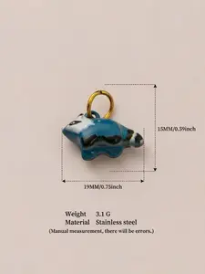 1PC retro style cartoon animal oil drop pendant, colored zircon inlay, titanium steel furnace vacuum plated 18K real gold, DIY jewelry keychain bag accessories