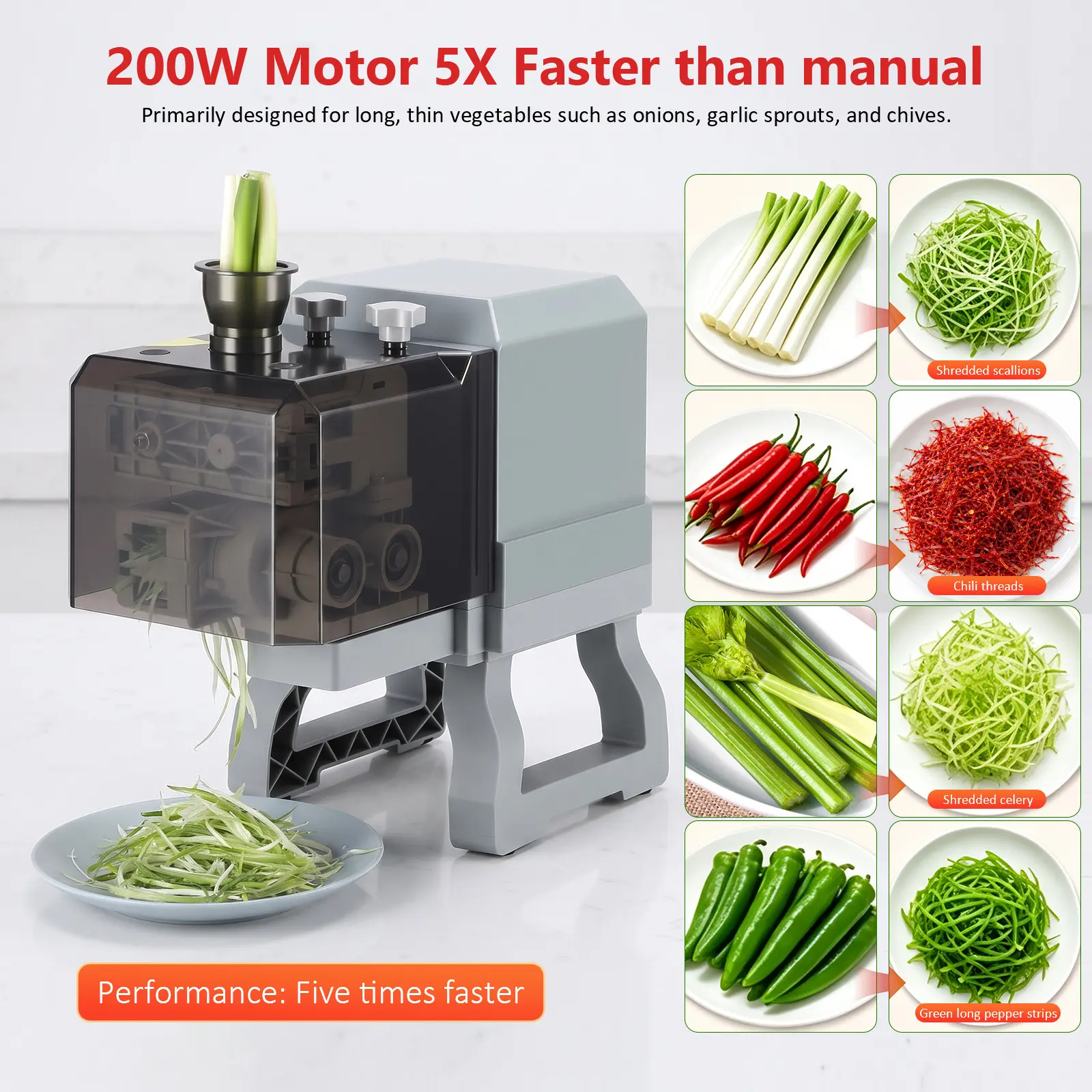 200W Julienning Machine, 5X Faster Than Manual Cutting, 304 Stainless Steel Blades, Food Grade Silicone O-Ring, Efficient Batch Food Processing