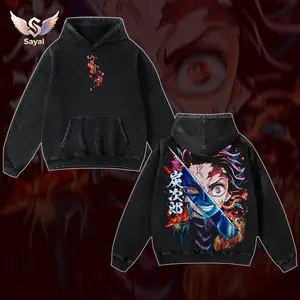 Retro Limited Vintage Hoodie Kamado n Akaza Tanjiro Demon Slayer Demon Slayer Infinity Castle Unisex Oversize Anime Manga Acid Washed Heavyweight Cotton, Anime Merch, Gift for Anime Fan Clothes Oversized