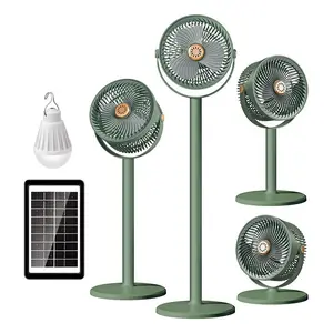 Adjustable Solar Powered Camping Fan with USB Charging Port, 5 Wind Speed Settings, Portable LED Light, 3m USB Cable Included