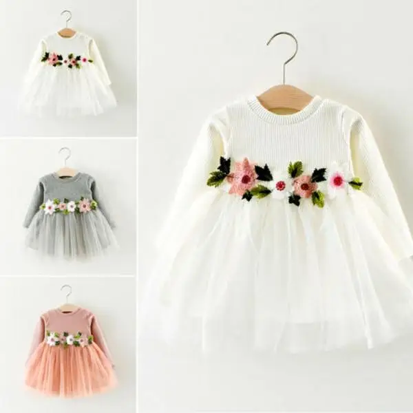 LAGKIYOJ Toddler Baby Girls Dresses Ribbed Knit Long Sleeve Top Mesh Tutu Tulle Skirt Infant Girl Fall Winter Dress Outfits Clothes