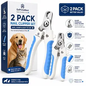 2 Pack Pet Nail Clippers for Dogs & Cats – Small & Medium Pets, Sharp Stainless Steel Blades, Safety Lock, Non-Slip Handle, Professional Grooming Tool by GoPrimeNest