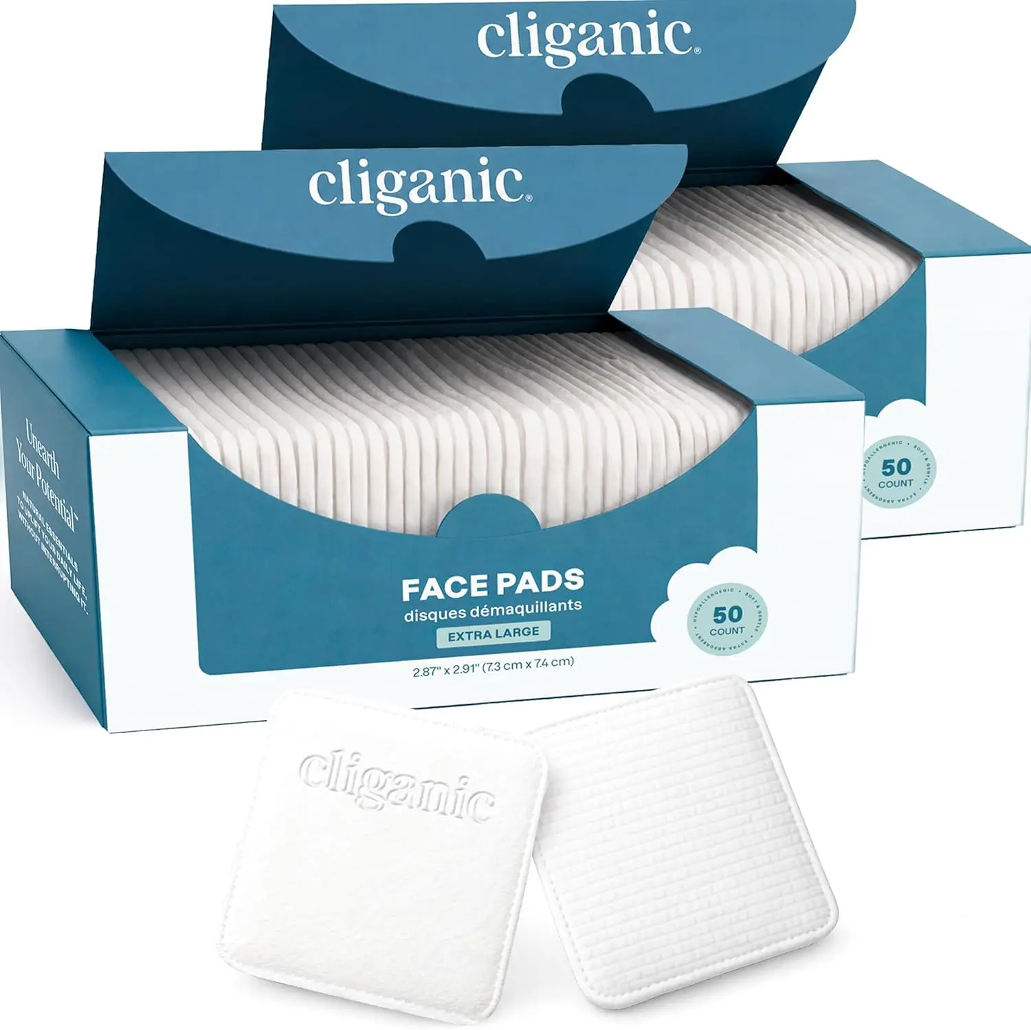 Extra Large Face Pads (100 Count) - Soft, Extra Absorbent, Ultra Durable, Hypoallergenic, Lint-Free Dual-Sided Pads for Makeup Removal, Toner & Cleanser Application