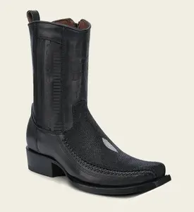 Cuadra Mens Low Shaft Stingray Laser & Woven Boot - Black CU783