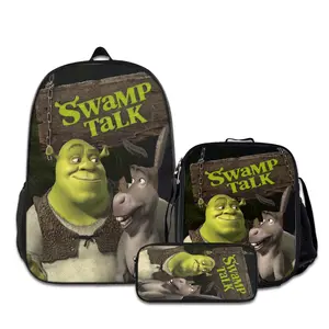 Shrek-3PCS Backpacks for Girls Set, Cute School Backpack for Girls Boys with Lunch Box and Pencil Case, Aesthetic Bookbag for Teens, Lightweight Classic Backpack for Travel, Work, Picnic A-0719