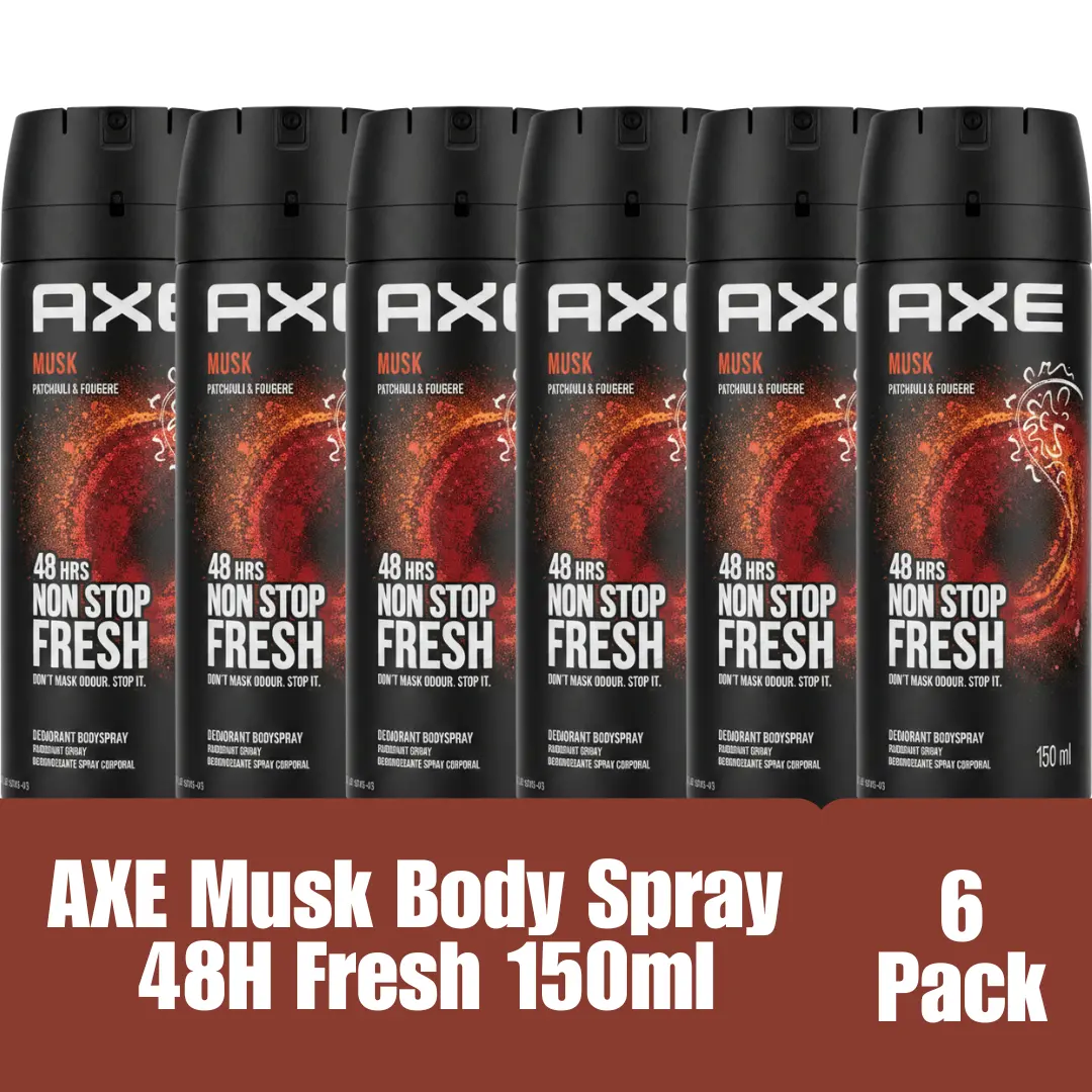 AXE Musk Deodorant Body Spray Patchouli & Fougere Scent 48H Fresh 150ml (6-Pack) Imported