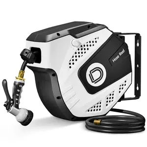 65FT Retractable Garden Hose Reel Wall Mounted Auto Rewind Heavy Duty Water Hose Reel with Spray Nozzle