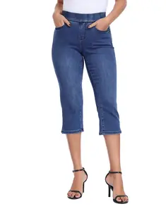 HDE Womens Pull On Capri Jeans Elastic High Waist Tummy Control 21" Inseam Slim Fit Cropped Stretch Denim Capris with Pockets