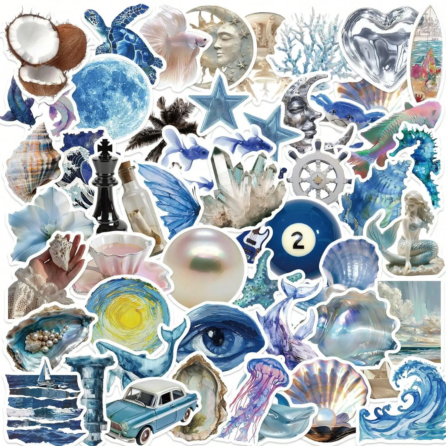 Ocean Themed Sticker, 50pcs/pack Creative Waterproof Graffiti Sticker, DIY Decorative Sticker for Phone Case, Computer, Guitar, Bag, Water Cup
