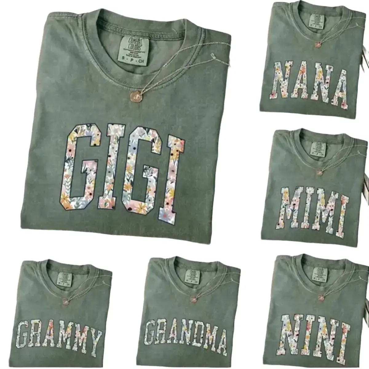 Comfort Colors Personalized Floral Name T-Shirt - Custom Varsity Letter Graphic With Soft Wildflower Pattern , Choose Any Name Or Family Title , Mother's Day Tee For Women , Birthday Outfit , Meaningful Custom Gift For Mom Grandma Aunt And Loved Ones Top