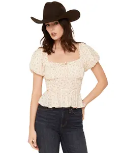 Ash Women's And Violet Ditsy Floral Smocked Waist Top - 12Cs243qai