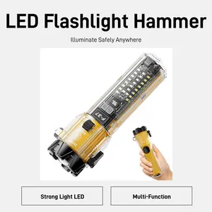 Flashlight, strong light LED, long-range multi-function safety hammer, home and outdoor emergency rescue, portable self-defense flashlight High Lumen