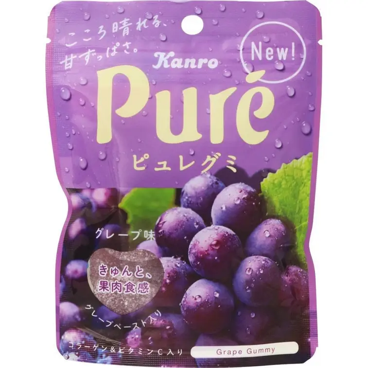 Kanro Pure Gummy Candy,Grape Flavor,Sour Powder ,1.97 oz【Cute Heart-Shaped】