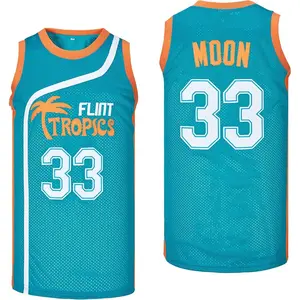 Men's Flint Tropics #33 Moon Basketball Jersey Green Retro Crew Neck Tank Top Embroidery Letters Numbers Breathable Sweatshirt