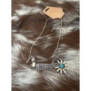 COWBOY BOOTS SPUR NECKLACE - SILVER / TURQUOISE