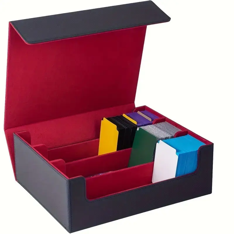 Large Faux Leather Trading Card Storage Box, Single-Count Display Case Organizer for Game and Collectible Cards, Home or Office Card Holder