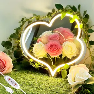 Yocrostar Heart Neon Sign Heart-Melting Neon Light Mirror LED Decorative Wall Mirror Sign for Bedroom and Girl's Room Party Studio Shop Decor Birthday Gift