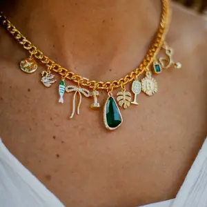Custom Charm Necklace - Personalize Your Jewelry with Curated Charms & High-Quality 18K Gold Plated Chains for Everyday Wear or Gifts - Crystal