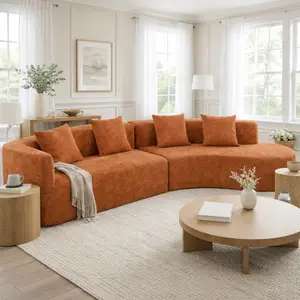 132" Modern Sectional Sofa with Curved Design, boneless furniture 2-Piece Chenille Modular big comfy Couch with 4 Pillows, affordable Plush Sponge & Spring Cushion, Large Sponge Modular Sofa for Living Room