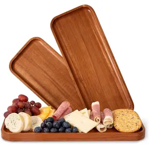 Acacia Wood Serving Trays - Pack of 3, Wooden Plates