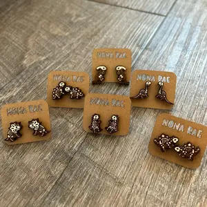 Dinosaur Fossil Skeleton Earrings - Laser Cut Wooden Hand Painted Earrings