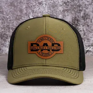 Personalized Leather Patch Hat Dad, Father's Day Gift For Dad, Cap For Grandpa, Hat For Husband, Father Gift