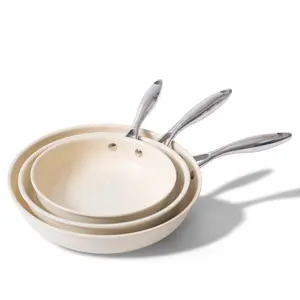 UUKRAVE Nonstick Ceramic Frying Pan Set, Ceramic Pan Skillet for Cooking, Healthy & Non-Toxic, PFAS/PTFE/PFOA-Free, Induction Compatible, Dishwasher & Oven Safe, 8"/9.5"/11", Beige