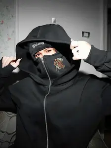 Women's Double-Layer Hooded Sweatshirt with Zipper Pocket, Hand & Dollar Print, Loose-Fit Casual Fall Winter Top, Comfortable Daily Wear, Casual Hoodie Jacket