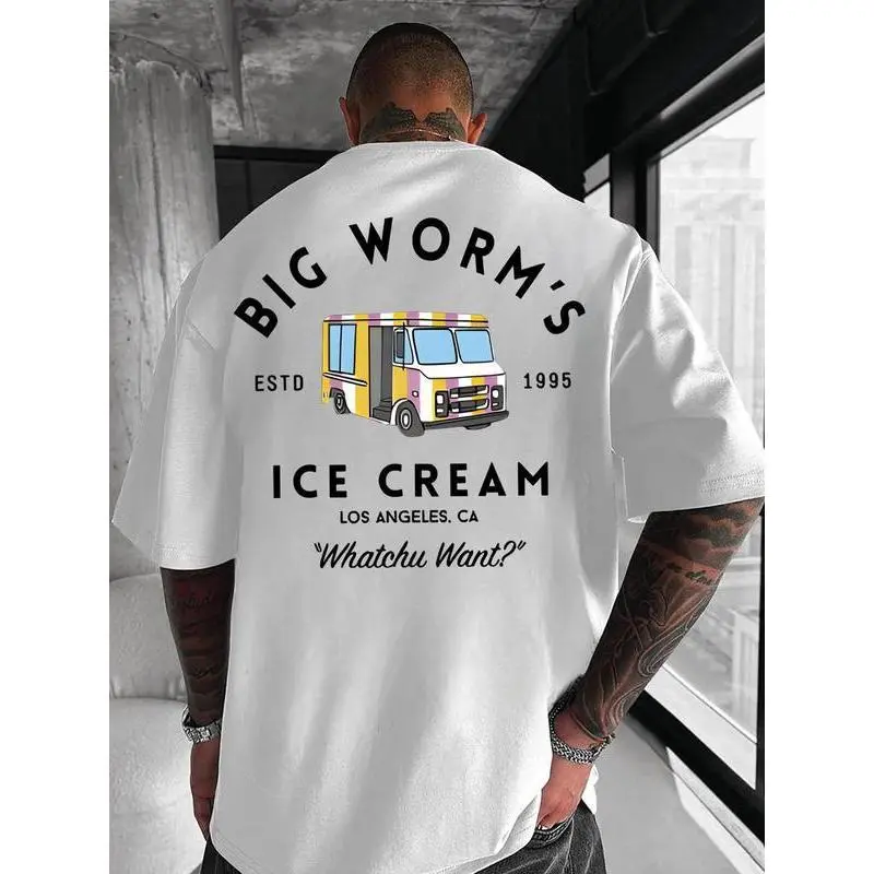 Unisex Retro Graphic Tee, 180g Summer Light Cotton Crew Neck with Tropical Truck Print, USA-Made with Direct Factory Support
