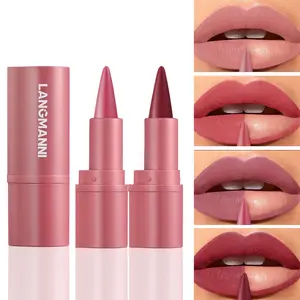 LANGMANNI 6-Color Double-Ended Matte Lip Set - 2-in-1 Lip Liner & Lipstick, Waterproof Long-Lasting Velvet Finish, Versatile for Daily/Date/Party, Romantic Valentine's Day Gift for Women